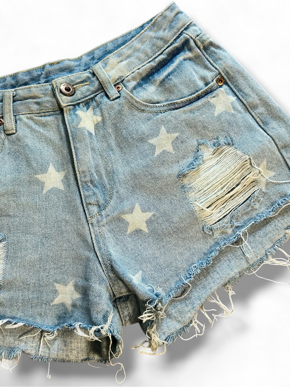 Star Print Light Blue Denim Women's Shorts rewrite the stars ⭐️ American Threads